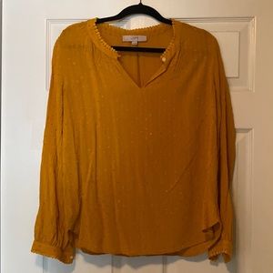 Long sleeve mustard yellow Loft work blouse